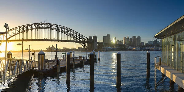 Sydney Harbour Bridge from McMahons Point at sunrise, Sydney, New South Wales, Australia