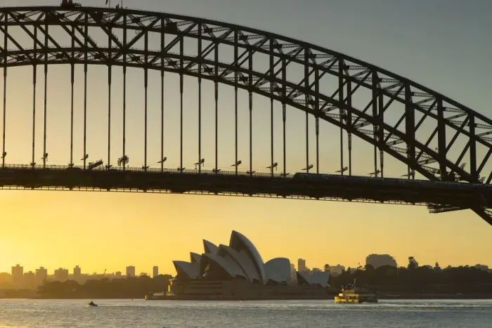 Framed Print : Sydney Harbour Bridge and Sydney Opera House at sunrise, Sydney, New South Wales