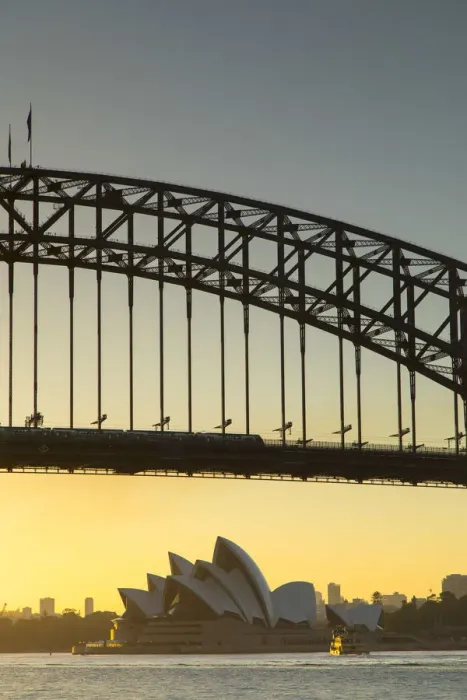 Framed Print : Sydney Harbour Bridge and Sydney Opera House at sunrise, Sydney, New South Wales Framed Print : Sydney Harbour Bridge and Sydney Opera House at sunrise, Sydney, New South Wales