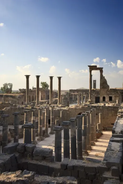 Framed Print : Syria, Bosra, ruins of the ancient Roman town (a UNESCO site), ruins of Decumanus