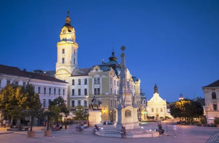 Framed Print : Szechenyi Square at dusk, Pecs, Southern Transdanubia, Hungary Framed Print : Szechenyi Square at dusk, Pecs, Southern Transdanubia, Hungary