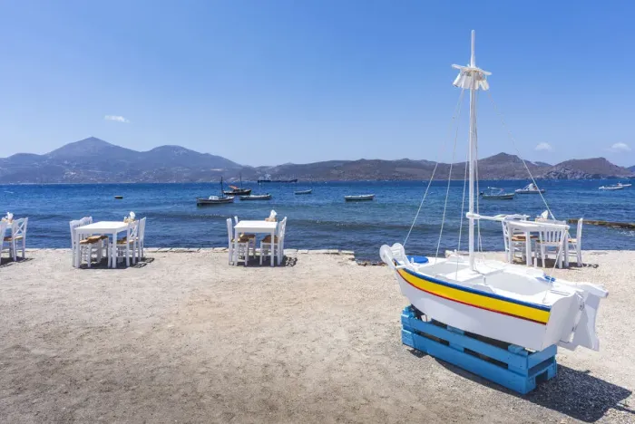 Framed Print : Tables by the sea at the small village of Klima on the island of Milos, Cyclades, Greece Framed Print : Tables by the sea at the small village of Klima on the island of Milos, Cyclades, Greece