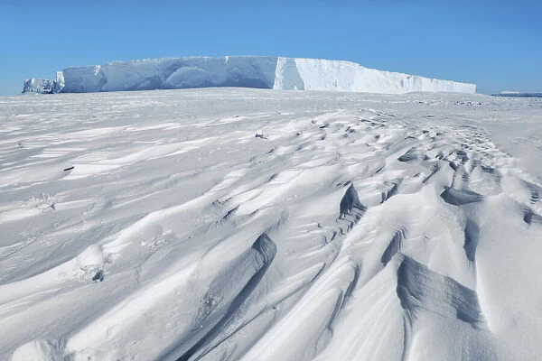 Tabular iceberg frozen in - Antarctica, Weddell Sea, Riiser Larsen Ice Shelf