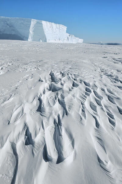 Tabular iceberg frozen in - Antarctica, Weddell Sea, Riiser Larsen Ice Shelf