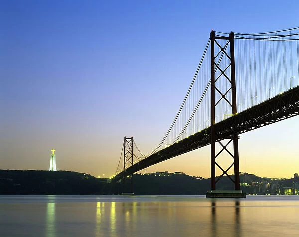 Tagus river and 25th April bridge, near the huge statue of Cristo Rei. Lisbon, Portugal