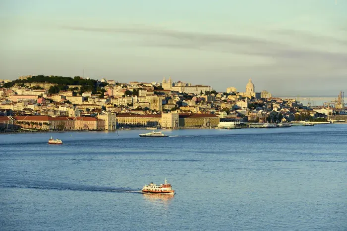 Framed Print : The Tagus river (Tejo river) and the historic centre of Lisbon in the evening. Portugal Framed Print : The Tagus river (Tejo river) and the historic centre of Lisbon in the evening. Portugal