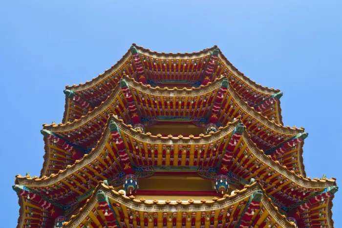Framed Print : Taiwan, Kaohsiung, Lotus pond, Dragon and Tiger Tower Temple