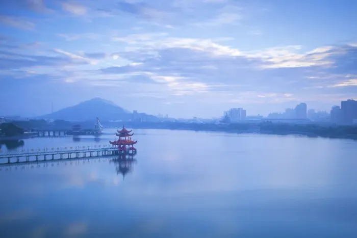 Framed Print : Taiwan, Kaohsiung, Lotus pond, View of bridge leading to Spring and Autumn pagodas Framed Print : Taiwan, Kaohsiung, Lotus pond, View of bridge leading to Spring and Autumn pagodas