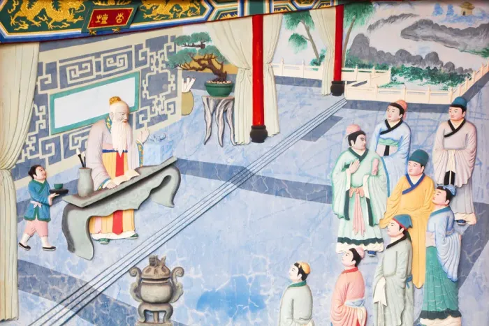 Framed Print : Taiwan, Kaohsiung, Lotus pond, Wall painting on Temple opposite Giant 72 meter high Framed Print : Taiwan, Kaohsiung, Lotus pond, Wall painting on Temple opposite Giant 72 meter high