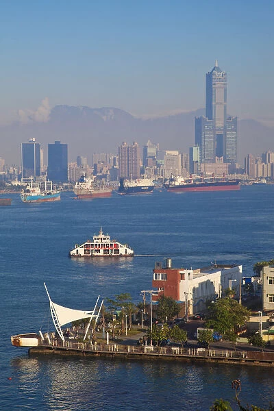 Taiwan, Kaohsiung, View of harbour looking towards the city and Kaoshiung 85 Sky
