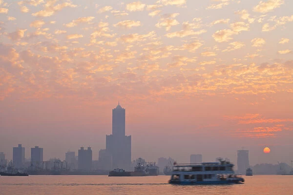 Taiwan, Kaohsiung, View of harbour looking towards the city and Kaoshiung 85 Sky Tower