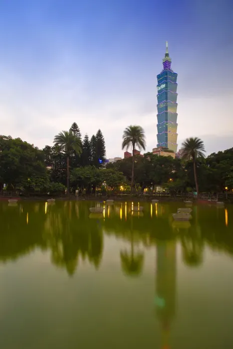 Framed Print : Taiwan, Taipei, Taipei 101 reflecting in pond