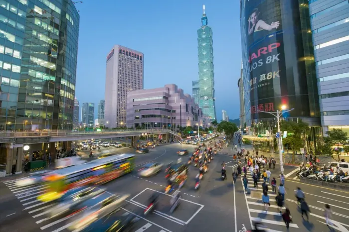 Framed Print : Taiwan, Taipei, traffic in front of Taipei 101 at a busy downtown intersection in Framed Print : Taiwan, Taipei, traffic in front of Taipei 101 at a busy downtown intersection in