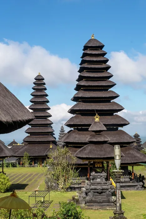 Framed Print : Tall thatched Merus (pagodas) at Besakih Great Temple (Pura Agung Besakih), East Bali, Bali, Indonesia