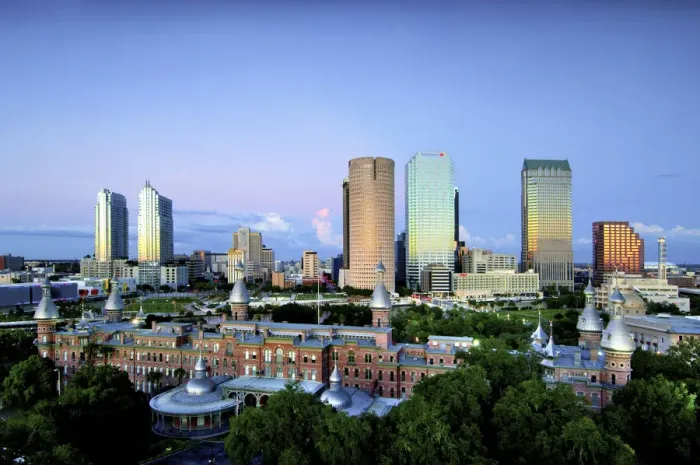 Framed Print : Tampa, Florida, Downtown Skyline, Foreground Is The Historic Plant Hall Of The University Framed Print : Tampa, Florida, Downtown Skyline, Foreground Is The Historic Plant Hall Of The University