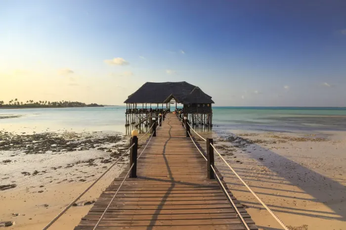 Framed Print : Tanzania. Zanzibar, Jambiani, Beach Resort, Jetty Bar