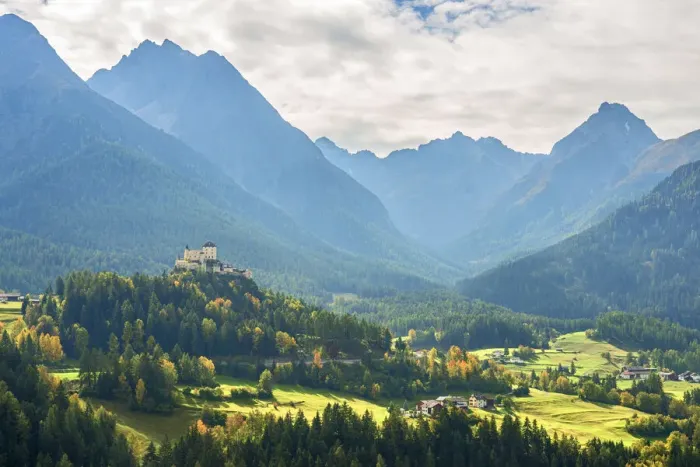 Framed Print : Tarasp with Castle, Engadin, Grisons (Graubunden), Switzerland