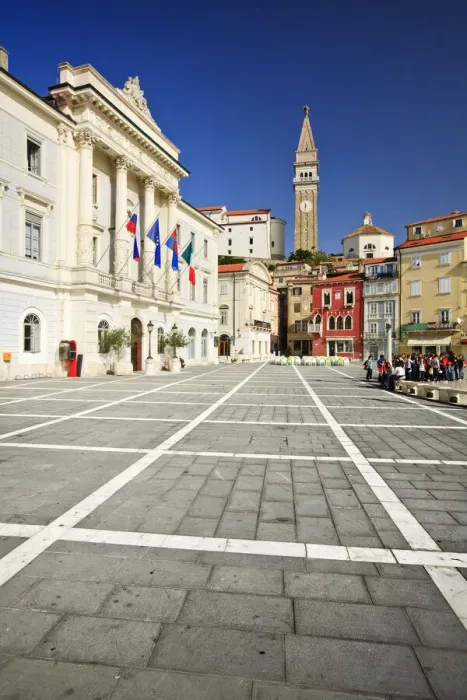 Framed Print : Tartinis Square, Piran, Gulf of Piran on the Adriatic Coast, Slovenia, Europe