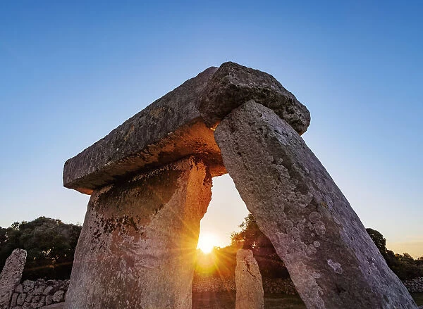 Taula at sunset, Talati de Dalt archaeological site, Menorca or Minorca, Balearic Islands