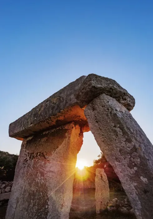 Framed Print : Taula at sunset, Talati de Dalt archaeological site, Menorca or Minorca, Balearic Islands