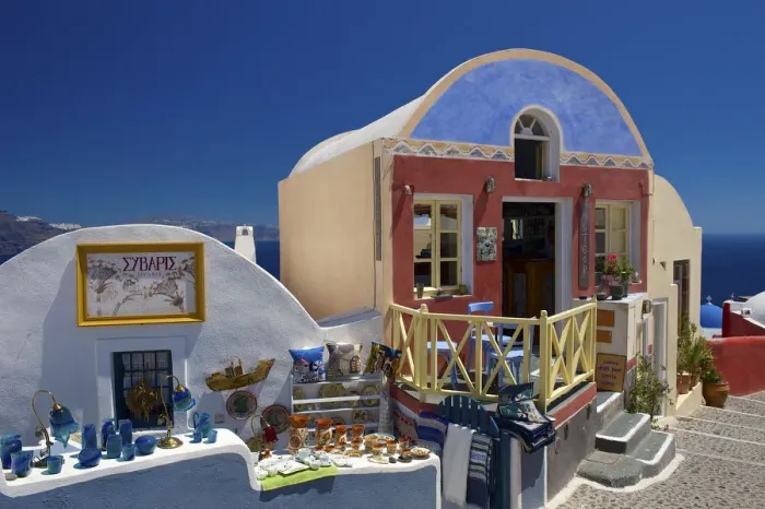 Framed Print : Tavern in Oia, Santorini, Cyclades, Greece Framed Print : Tavern in Oia, Santorini, Cyclades, Greece
