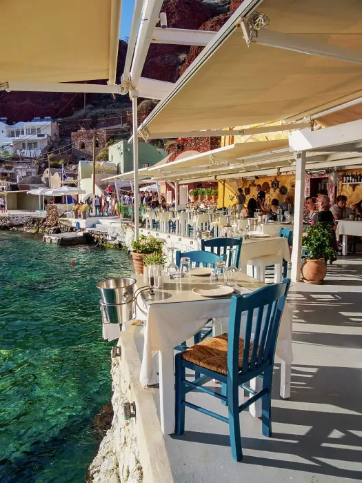 Framed Print : Taverna at Ammoudi Bay, Oia Village, Santorini or Thira Island, Cyclades, Greece Framed Print : Taverna at Ammoudi Bay, Oia Village, Santorini or Thira Island, Cyclades, Greece