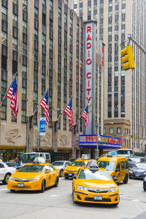 Framed Print : Taxi cabs outside Radio city, New York, USA Framed Print : Taxi cabs outside Radio city, New York, USA