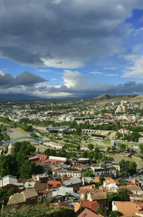 Framed Print : Tbilisi and the Mtkvari river. On the right the Holy Trinity Cathedral (Tsminda Sameba) Framed Print : Tbilisi and the Mtkvari river. On the right the Holy Trinity Cathedral (Tsminda Sameba)