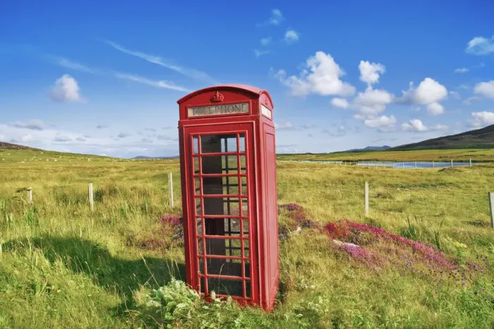 Framed Print : Telephone box on Farmland - United Kingdom, Scotland, Outer Hebrides, North Uist Framed Print : Telephone box on Farmland - United Kingdom, Scotland, Outer Hebrides, North Uist