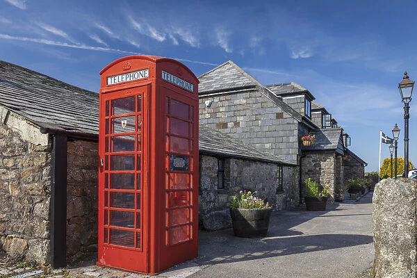 Telephone box at the Jamaica Inn, Bodmin Moor, Bolventor, Launceston, Cornwall, England