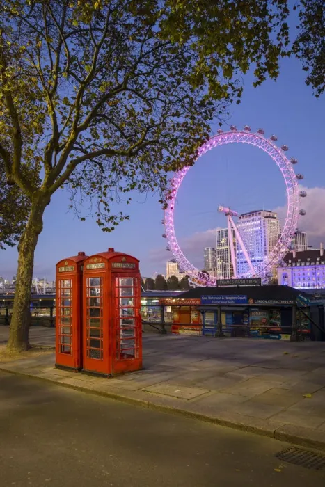 Framed Print : Telephone boxes & London Eye, London, England Framed Print : Telephone boxes & London Eye, London, England
