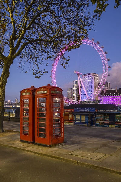 Telephone boxes & London Eye, London, England