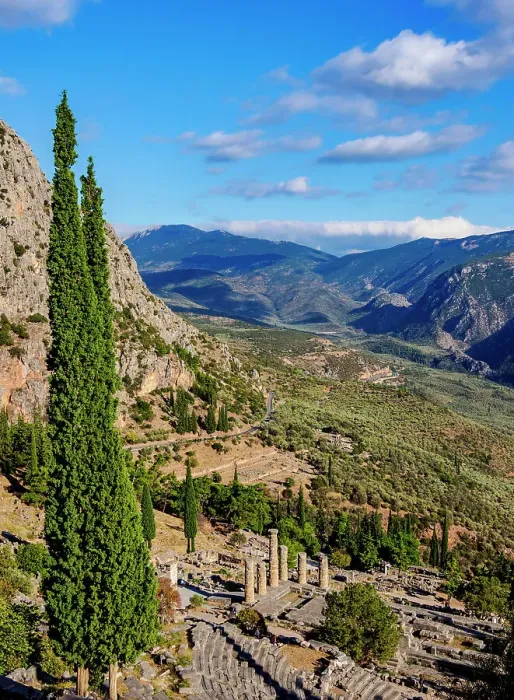 Framed Print : The Temple of Apollo and Pleistos River Valley, elevated view, Delphi, Phocis, Greece Framed Print : The Temple of Apollo and Pleistos River Valley, elevated view, Delphi, Phocis, Greece