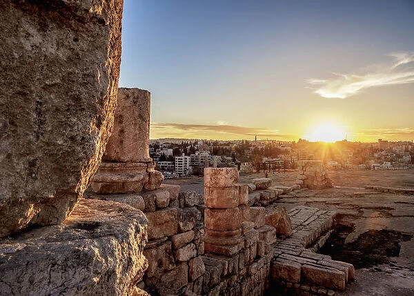 Temple of Hercules Ruins at sunset, Amman Citadel, Amman Governorate, Jordan