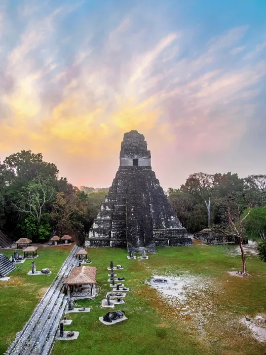 Framed Print : Temple I or Temple of the Great Jaguar at sunrise, elevated view, Tikal, Peten Department, Guatemala