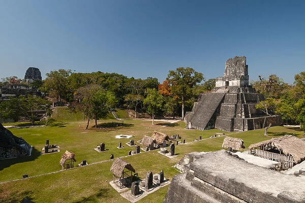 Temple II and Grand Plaza, Tikal mayan archaeological site, Guatemala