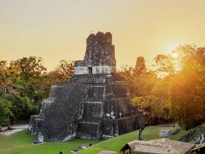 Framed Print : Temple II or Temple of the Masks at sunset, Great Plaza, Tikal, Peten Department, Guatemala