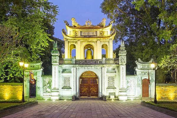 Temple of Literature gate at night, Dong Da District, Hanoi, Vietnam