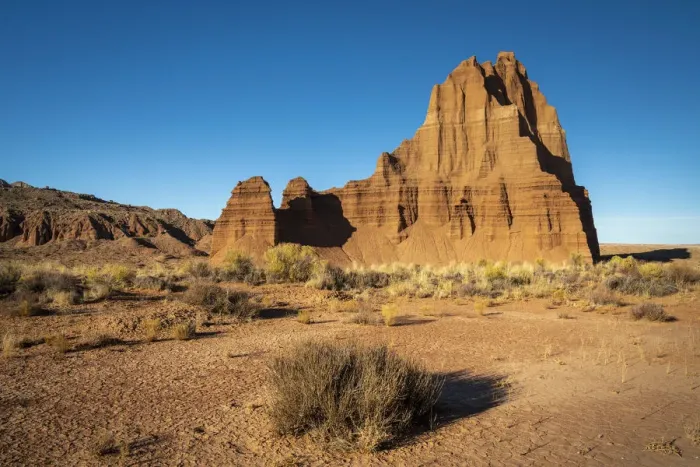 Framed Print : Temple of the Sun against clear sky on sunny day, Cathedral Valley Framed Print : Temple of the Sun against clear sky on sunny day, Cathedral Valley