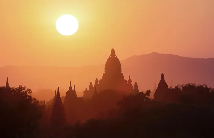 Framed Print : Temples and pagodas at sunset, Bagan, Mandalay region, Myanmar (Burma), Asia Framed Print : Temples and pagodas at sunset, Bagan, Mandalay region, Myanmar (Burma), Asia