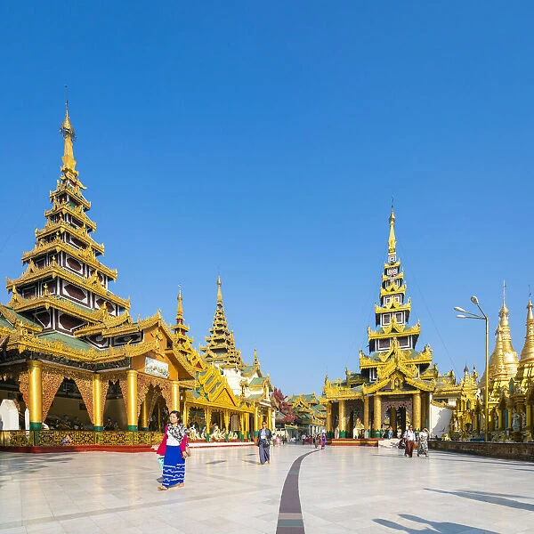 Temples in Shwedagon Pagoda complex, Yangon, Yangon Region, Myanmar