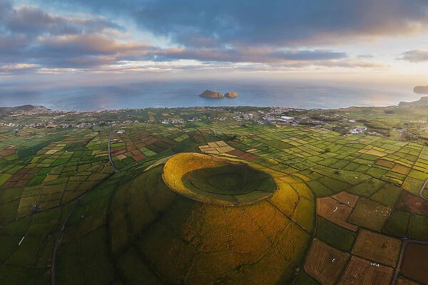 Terceira island, Azores, Portugal. Craters and pasture fields