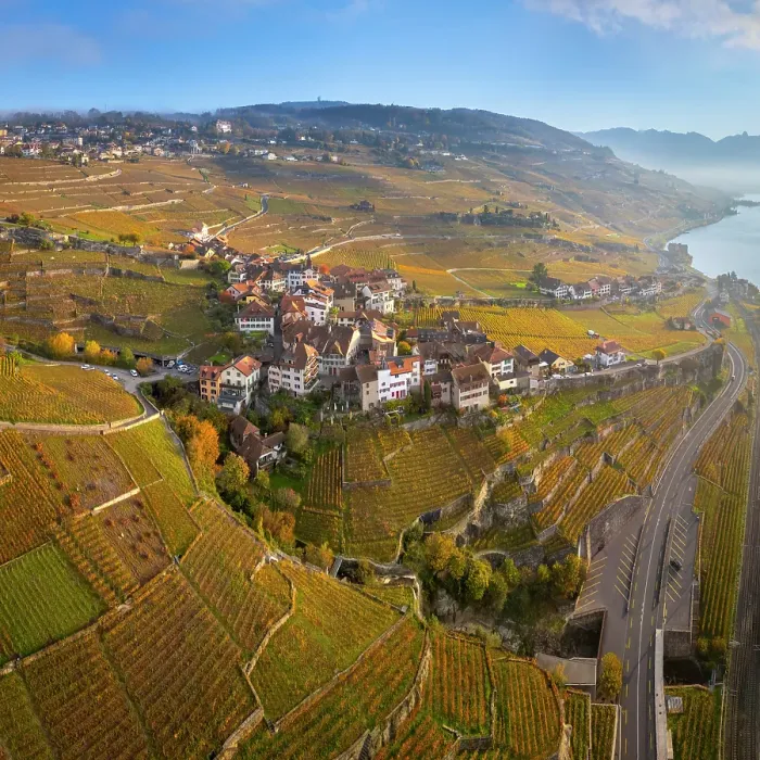 Framed Print : Terrasses de Lavaux Vineyards, Lake Geneva (Lac Leman), Vaud, Switzerland