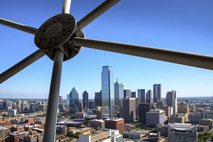 Framed Print : Texas, Dallas, Skyline, Aluminum Struts of Iconic Geodesic Dome Of Reunion Tower
