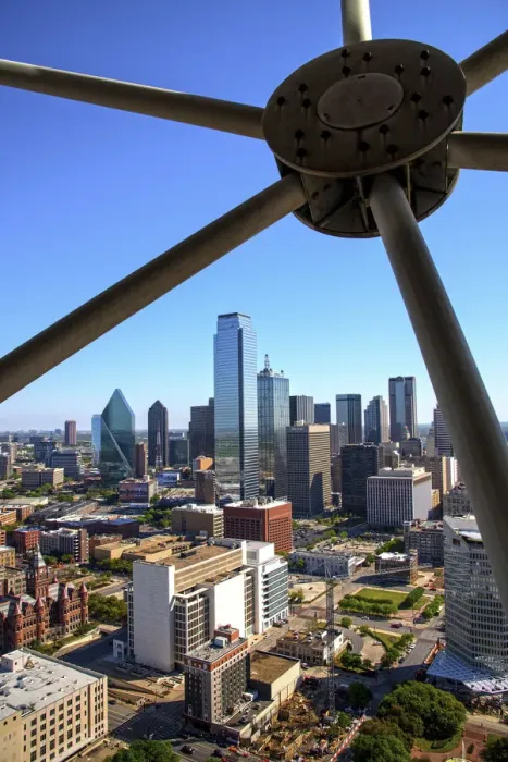 Framed Print : Texas, Dallas, Skyline, Aluminum Struts of Iconic Geodesic Dome Of Reunion Tower