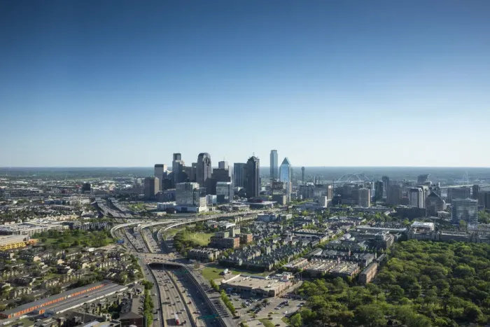 Framed Print : Texas, Dallas, Skyline, Downtown, Interstates 35 & 45 Converge