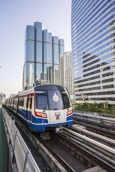 Thailand, Bangkok. BTS sky train in the business district