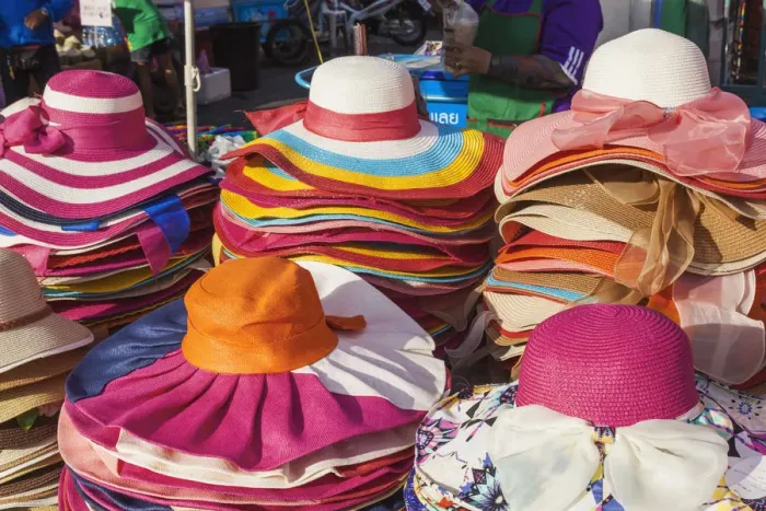 Framed Print : Thailand, Bangkok, Chatuchak Market, Colourful Ladies Hats