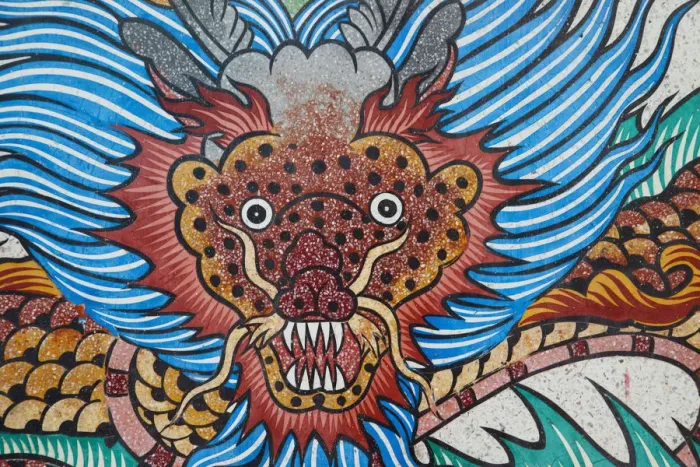 Framed Print : Thailand, Bangkok, Chinatown, Chinese Temple, Artwork Depicting Dragon Framed Print : Thailand, Bangkok, Chinatown, Chinese Temple, Artwork Depicting Dragon