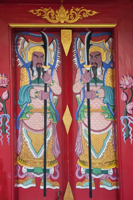 Framed Print : Thailand, Bangkok, Chinatown, Wat Pratumkhongkha, Chinese Temple Doorway Guardians Framed Print : Thailand, Bangkok, Chinatown, Wat Pratumkhongkha, Chinese Temple Doorway Guardians